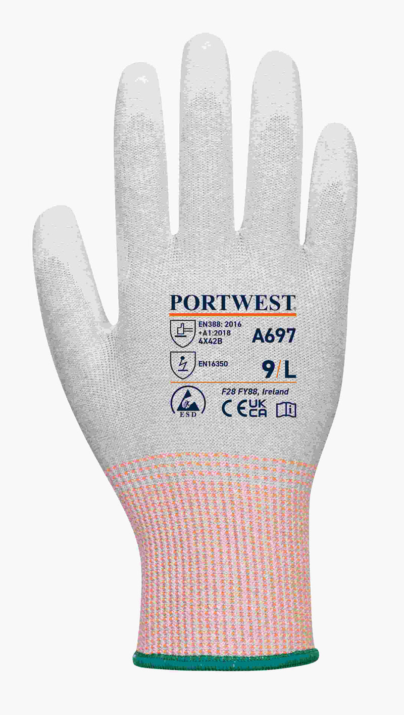 Polyester ESD PU Palm Glove (Pk12)