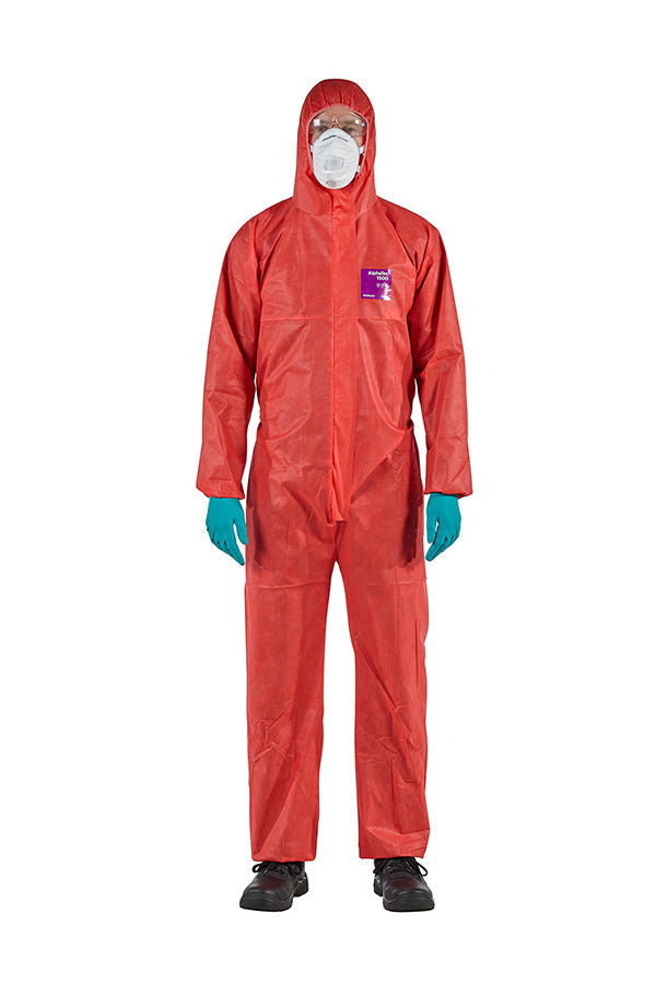 Ansell Alpha-Tec 1500 Red Coverall High-Performance Protective Suit for Hazardous Environments - Model 138 Size Small