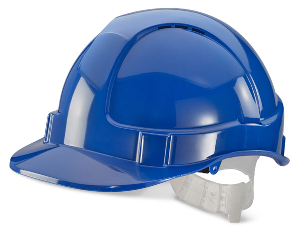 Economy Vented Safety Helmet with Blue Plastic Harness