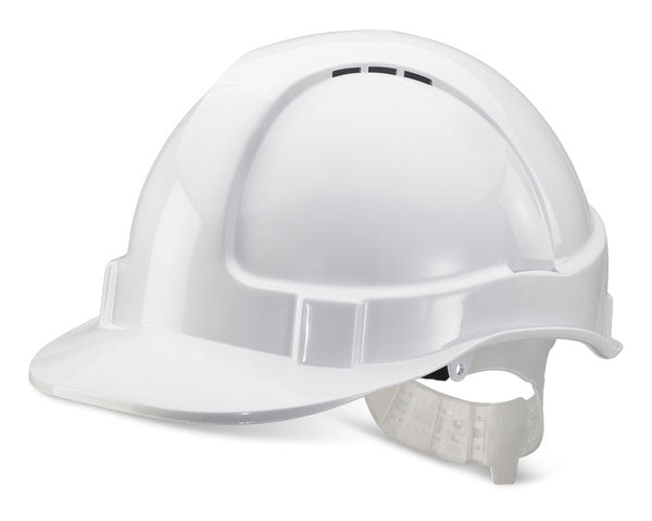 Economy Vented Safety Helmet with White Plastic Harness