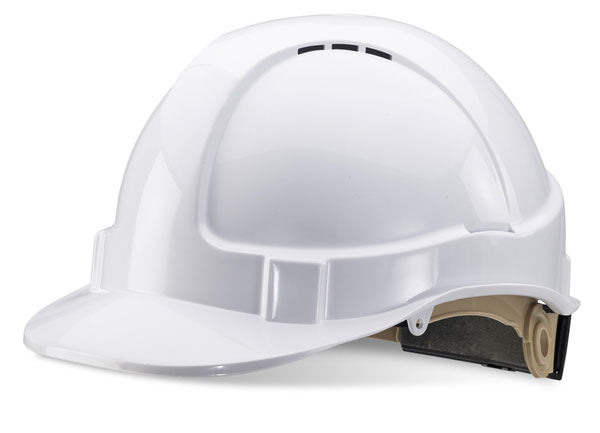 B-Brand White Safety Helmet with Wheel Ratchet Headgear - Adjustable & Durable Head Protection