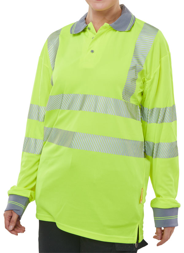 High-Visibility Executive Long Sleeve Polo Shirt - 6XL, Safety Yellow Reflective Workwear