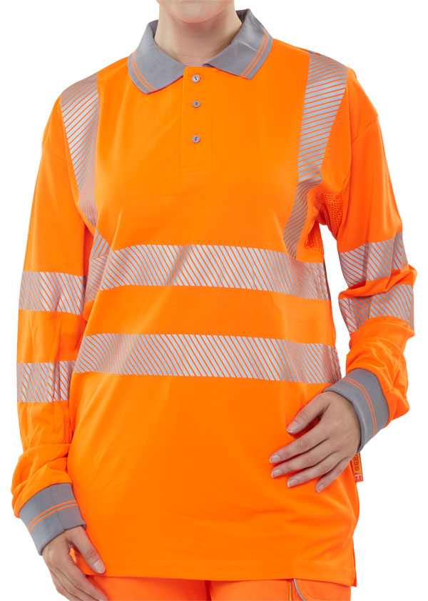 High-Visibility Executive Long Sleeve Polo Shirt - XXXL, Orange Reflective Safety Workwear