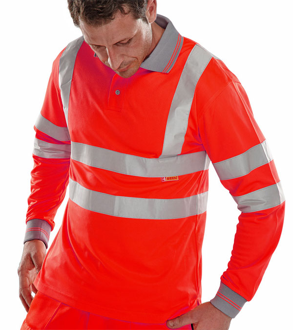 High-Visibility BSEEN LS Polo Shirt - XXXL Red Polo for Enhanced Safety and Comfort