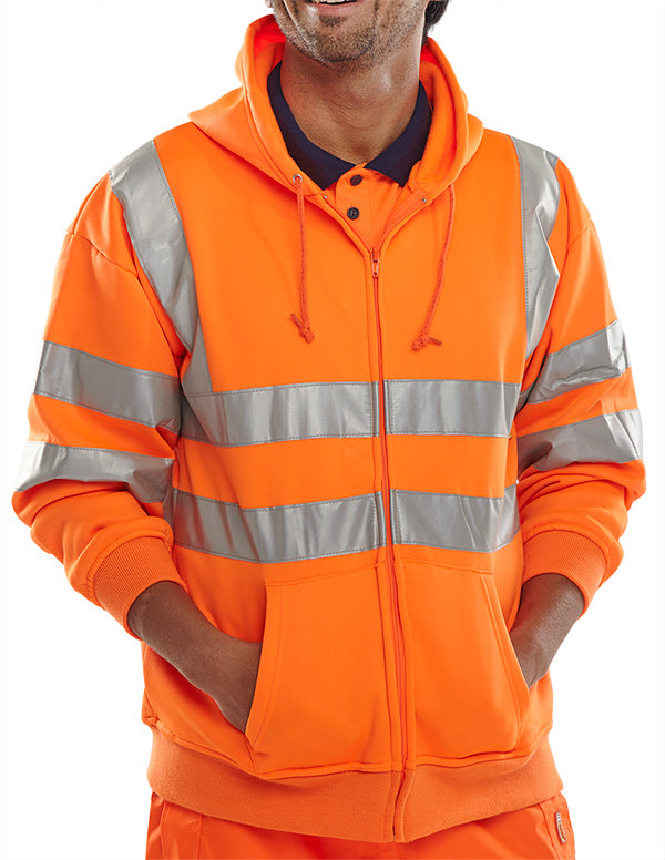 XXXL Orange Hooded Fully Zipped Sweatshirt - Men's Cozy Athletic Jacket