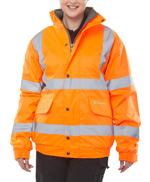 High Visibility Orange Fleece Lined Bomber Jacket - Extra Large Size, Warm Outerwear