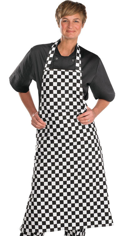 Professional Chef's Bib Apron Black/White 28x40 - Kitchen Cooking Uniform