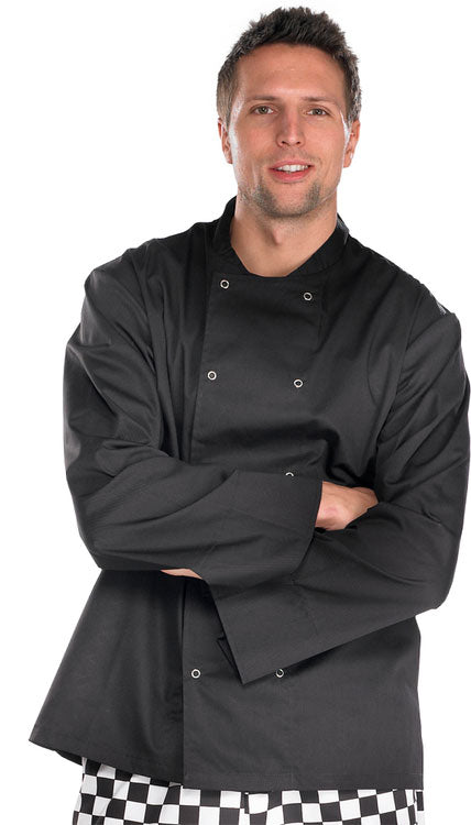 Stylish Long Sleeve Chef Jacket in Black - Large Size