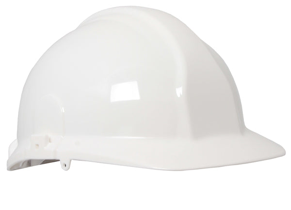 B-Brand White Safety Helmet with Ratchet Headgear