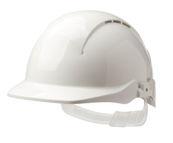 Concept Core Full Peak White Slip Ratchet Vented Helmet - High-Performance Safety Headgear