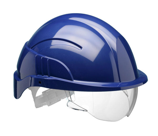 Vision Plus Blue Safety Helmet with Integrated Visor - Comprehensive Head Protection