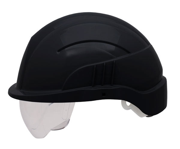 VISION PLUS SAFETY HELMET BLACK C/W INTEGRATED VISOR