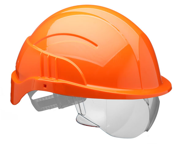 Vision Plus Orange Safety Helmet with Integrated Visor - Complete Head Protection Solution