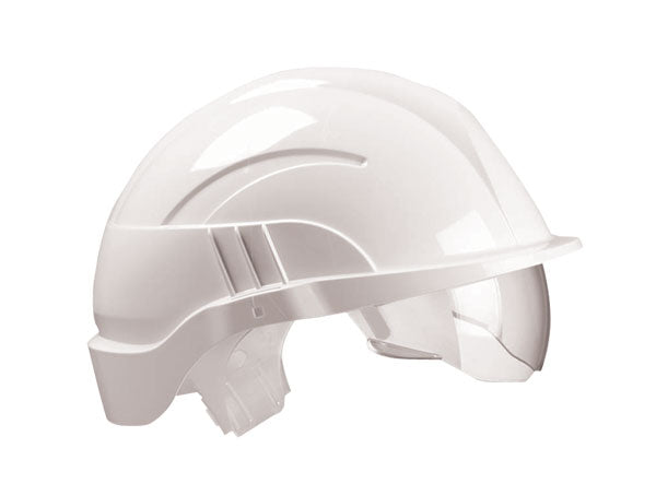 Vision Plus White Safety Helmet with Integrated Visor - Total Head Protection Gear