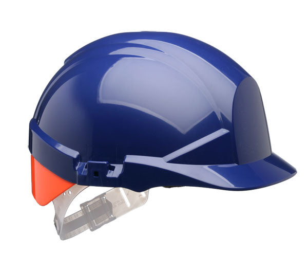 Reflex Blue Safety Helmet with Orange Rear Flash - Enhanced Visibility Head Protection