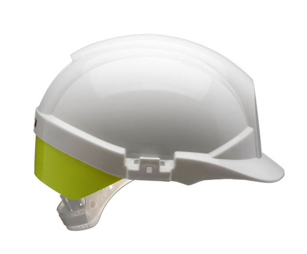 Reflex White Safety Helmet with Yellow Rear Flash - Enhanced Visibility Head Protection