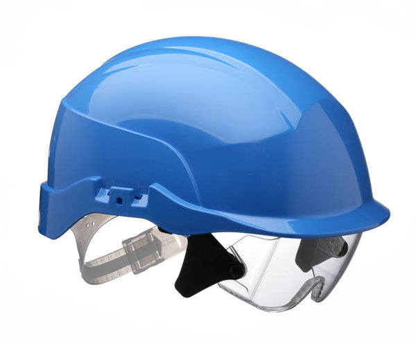 Spectrum Blue Helmet with Integrated Eye Shield - Premium Safety Headgear