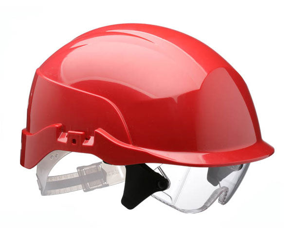 Spectrum Red Safety Helmet with Integrated Eye Shield - High Visibility Head Protection