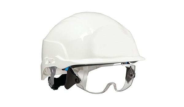 Spectrum White Safety Helmet with Integrated Eye Shield - Protective Headgear