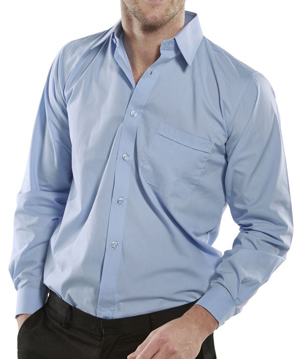 Men's Classic Long Sleeve Blue Shirt - Size 17.5 - Formal Button-Up