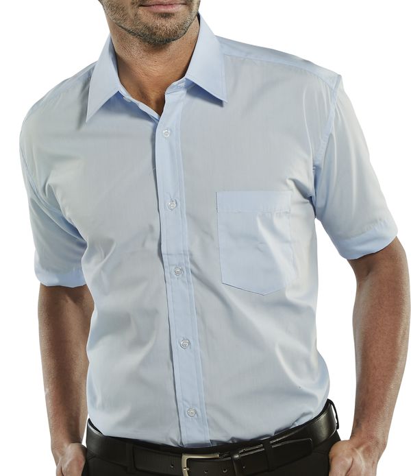 Classic Short Sleeve Blue Shirt Size 15 Men's Button-Up Formal Wear