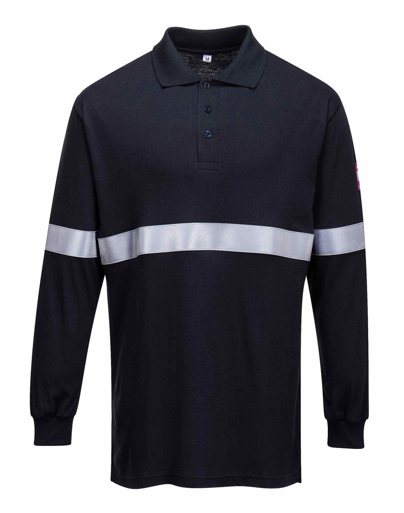 Flame Resistant Anti-Static Long Sleeve Polo Shirt with Reflective Tape