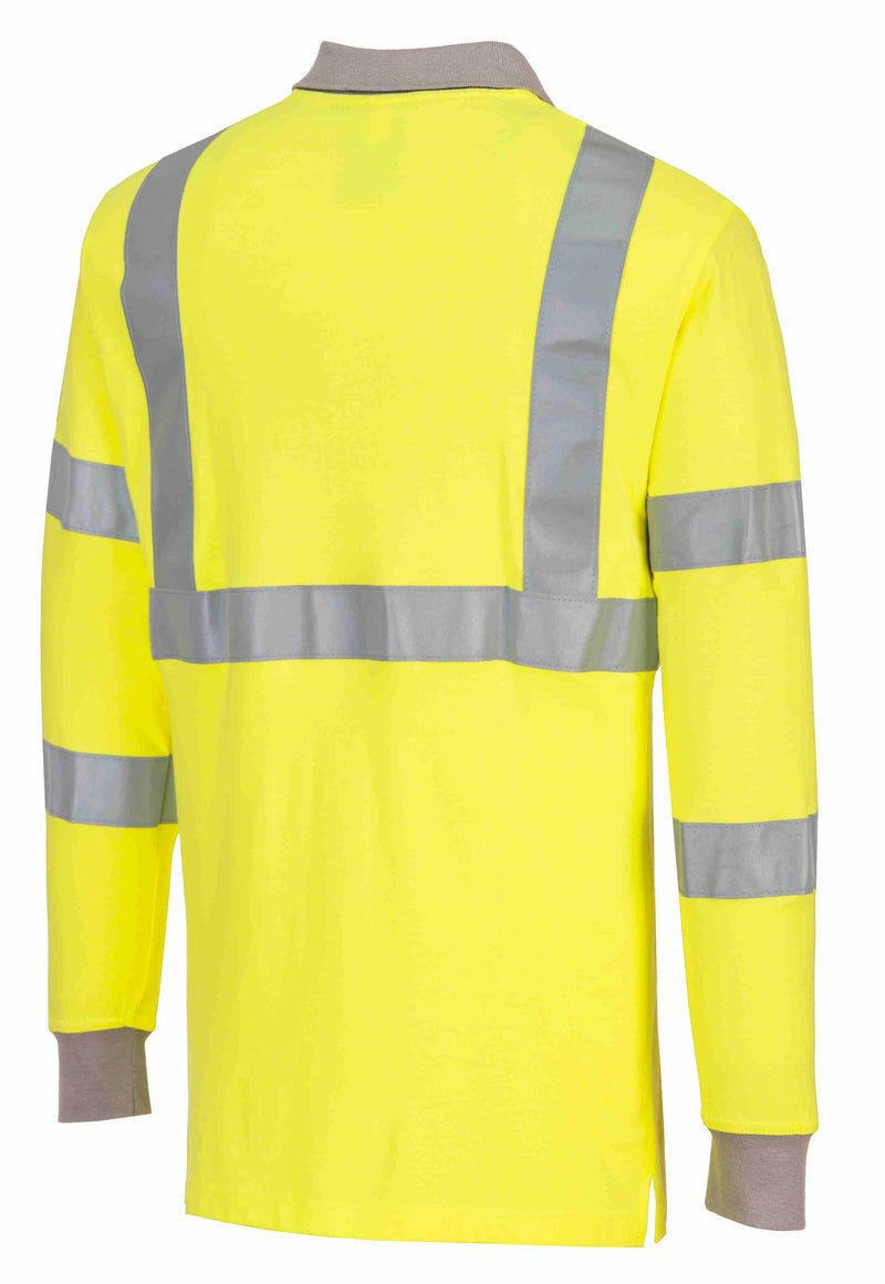 Flame Resistant Anti-Static Hi-Vis Long Sleeve Polo Shirt