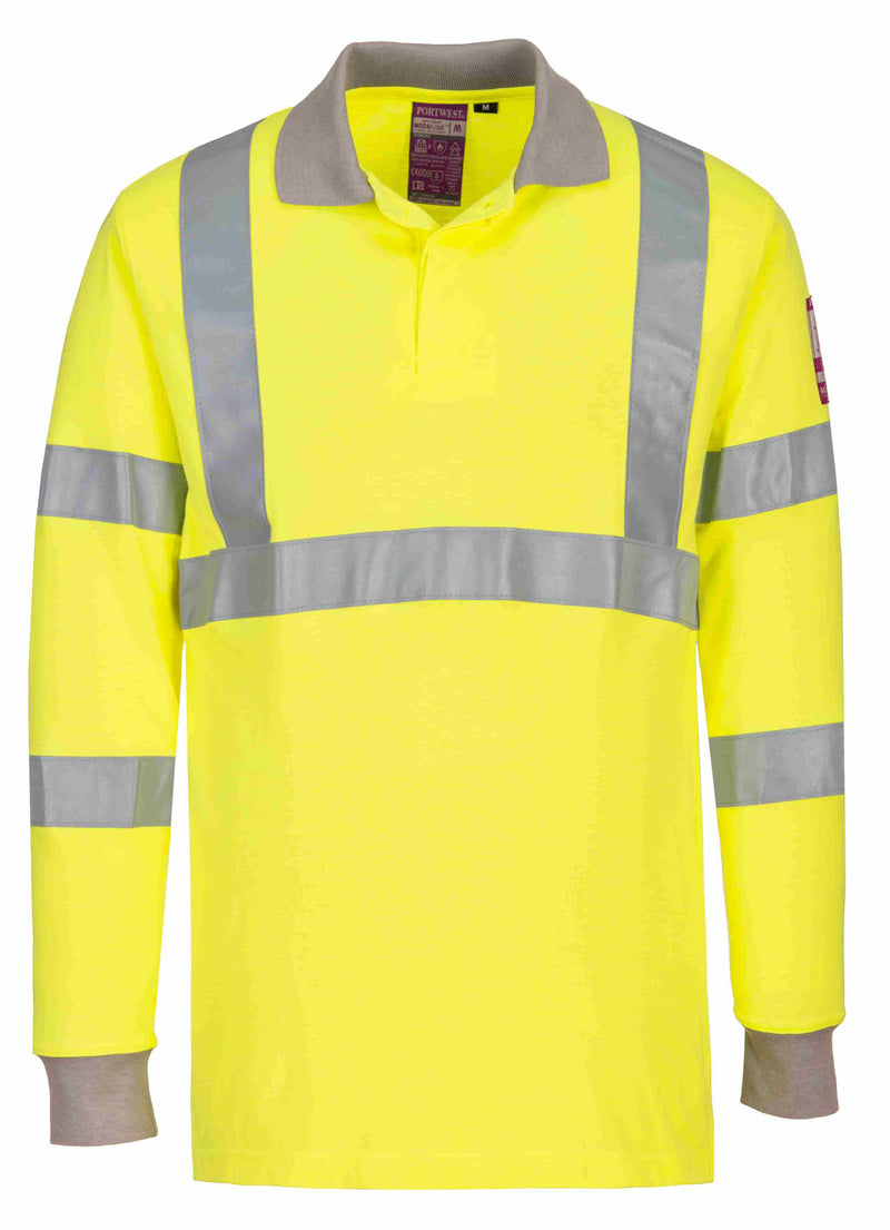 Flame Resistant Anti-Static Hi-Vis Long Sleeve Polo Shirt