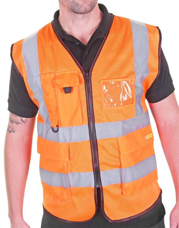 Executive Mesh Waistcoat Orange MED - High Visibility Safety Vest