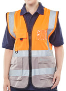 Two Tone Executive Waistcoat Orange/Grey Extra Large - Professional Business Vest