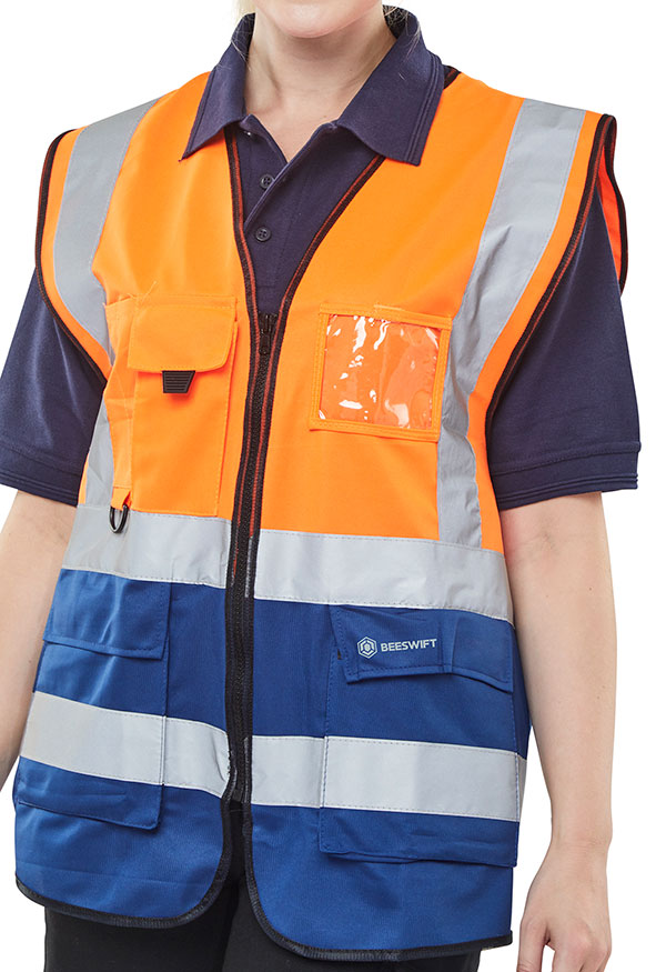 Two Tone Executive Waistcoat Orange/Navy LGE - Stylish Formal Business Vest