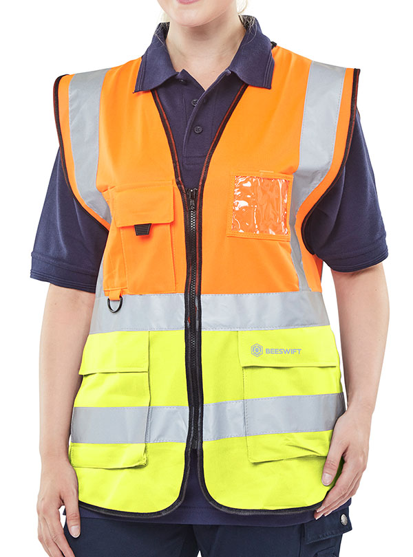 Two-Tone Executive Waistcoat - Orange and Satin Yellow, 4XL - Sleek Men's Formal Vest