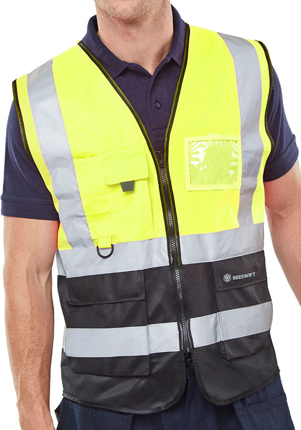 Two Tone Executive Waistcoat Satin Yellow/Black XS - Stylish Formal Attire for Men