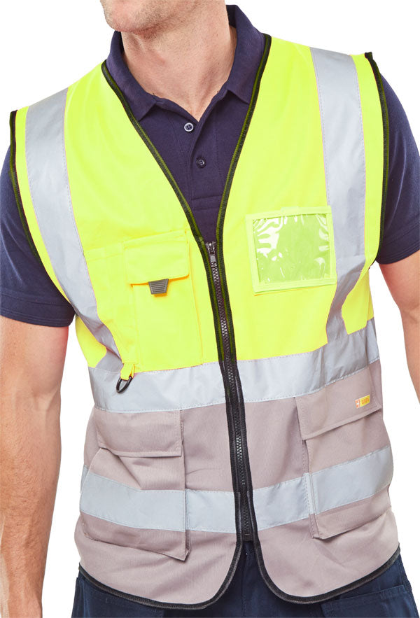 Executive Two Tone Waistcoat Satin Yellow/Grey - Medium Size Formal Vest