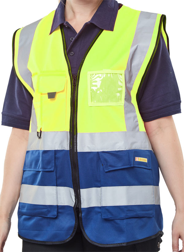Executive Two Tone Waistcoat Satin Yellow/Navy - XXL Size Formal Vest