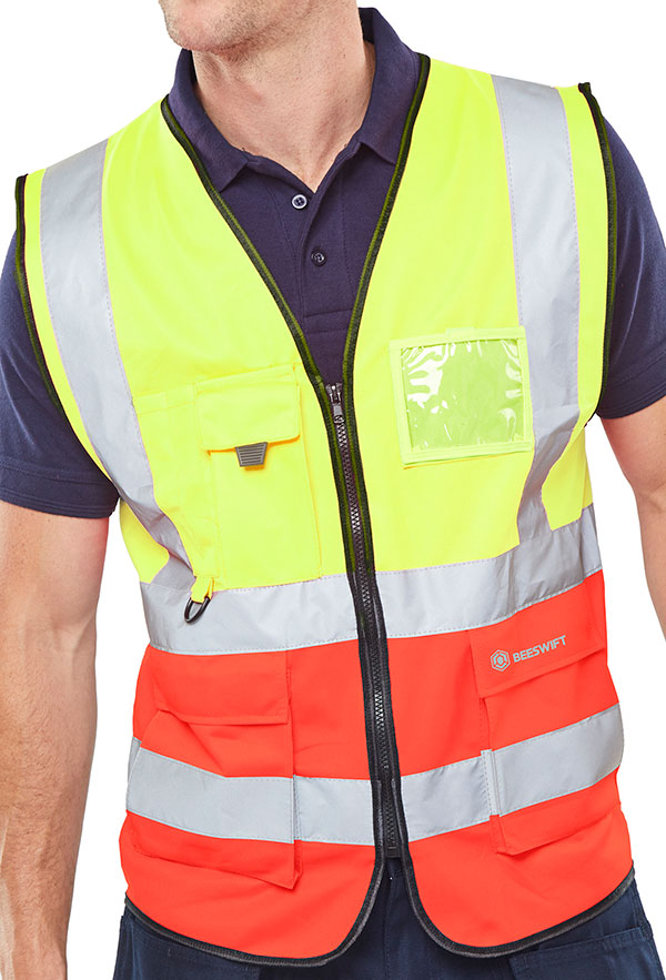 Two-Tone Executive Waistcoat - Satin Yellow/Red, 4XL - Premium Formal Vest for Plus Size Men