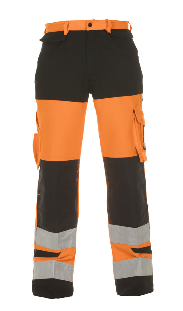 HERTFORD Hi-Vis Two-Tone Orange/Black Trousers - Size 42, Reflective Safety Workwear