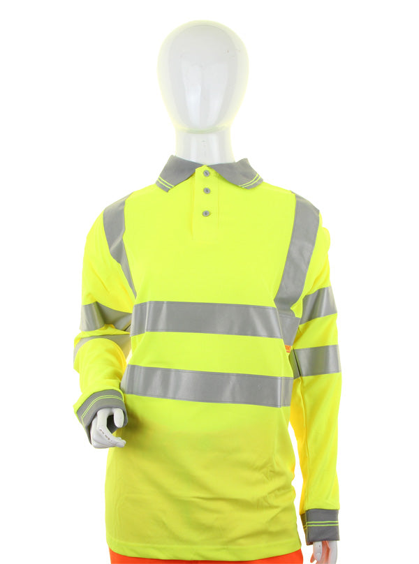 High Visibility Ladies Long Sleeve Polo Shirt in XS – Safety Yellow Women's Workwear