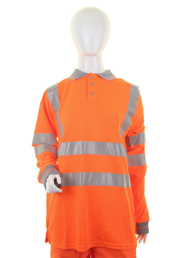 High-Visibility Ladies Long Sleeve Polo Shirt - Small, Safety Workwear for Women