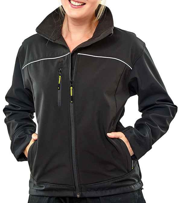 Stylish Ladies Black Soft Shell Jacket - S (Size 10) - Windproof & Water-Resistant