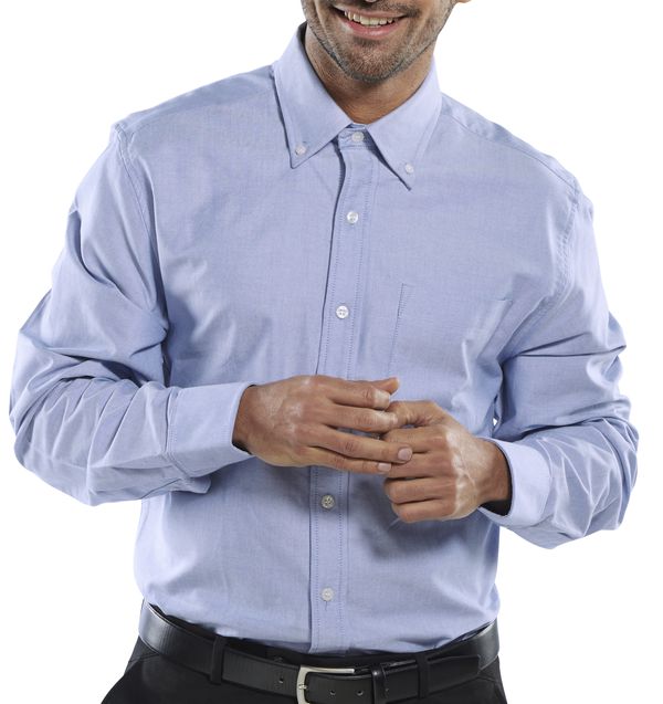 Premium Men's Oxford Shirt Blue Long Sleeve Size 18.5 Classic Fit