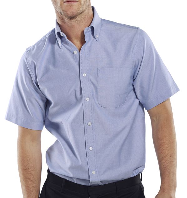 Men's Oxford Shirt Short Sleeve Blue Size 19 – Classic Fit Office Attire