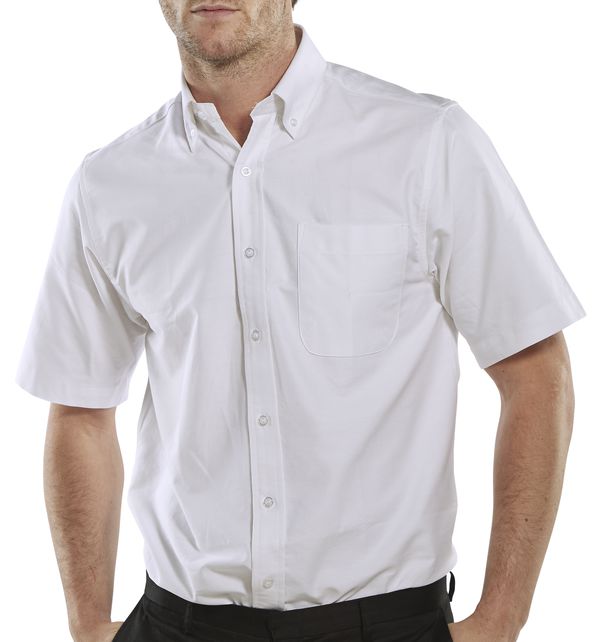 Classic Oxford Shirt Short Sleeve White Size 18.5 Men's Button Down Cotton Blend