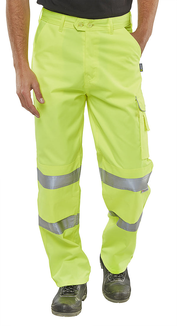 Poly-Cotton Safety Yellow Trousers Size 46 Short - High Visibility Work Pants