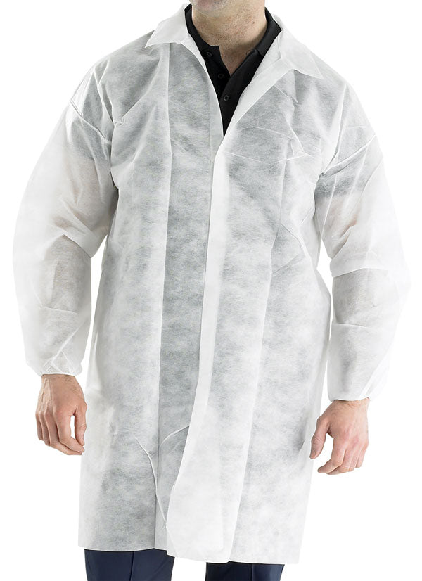 Stay Safe with Polypropylene Disposable Visitor Coat - White, Large