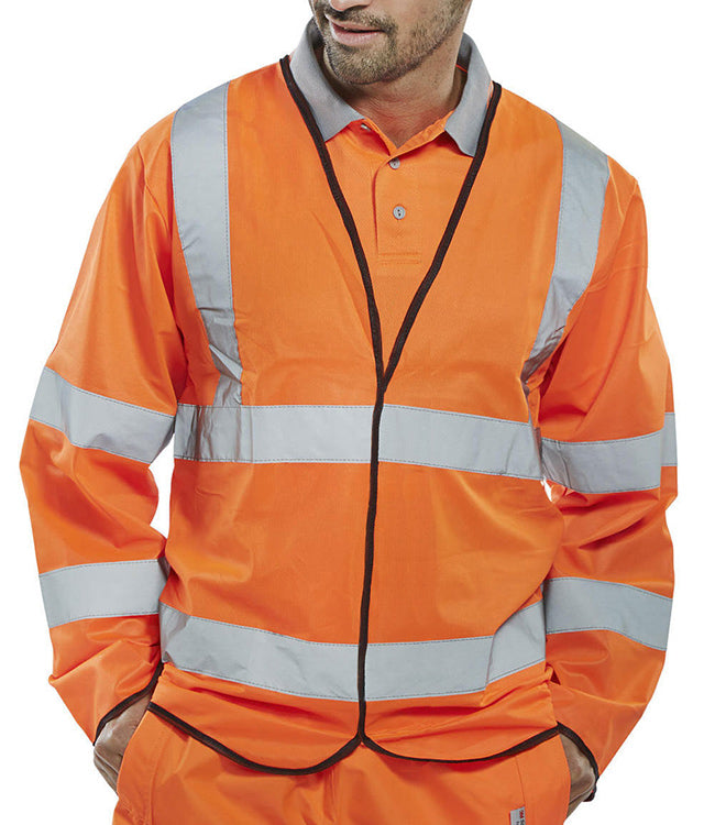 Large BSEEN Long Sleeve Jerkin in Orange High-Visibility Safety Gear