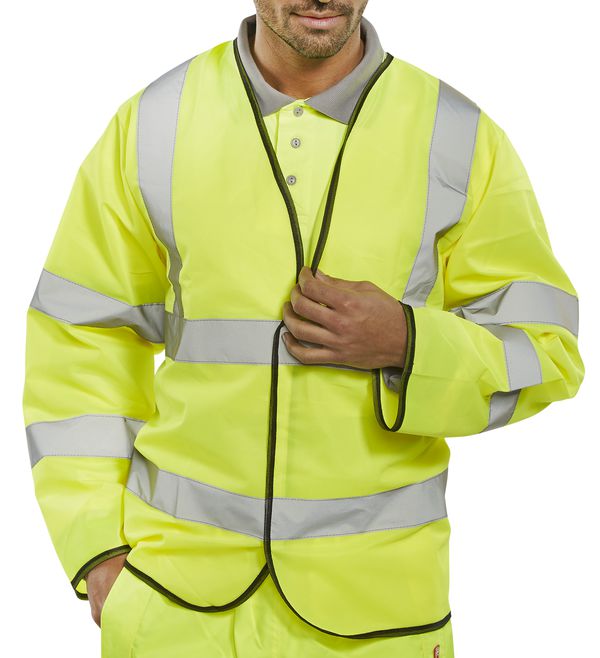 XXL BSEEN Long Sleeve Jerkin in Safety Yellow Enhanced Visibility Workwear