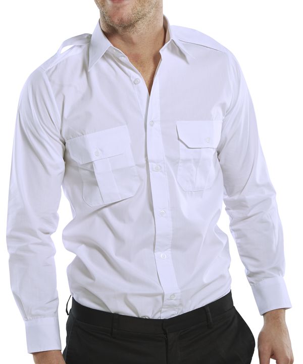 Stylish Pilot Shirt Long Sleeve White 16.5 - Men's Aviation Uniform