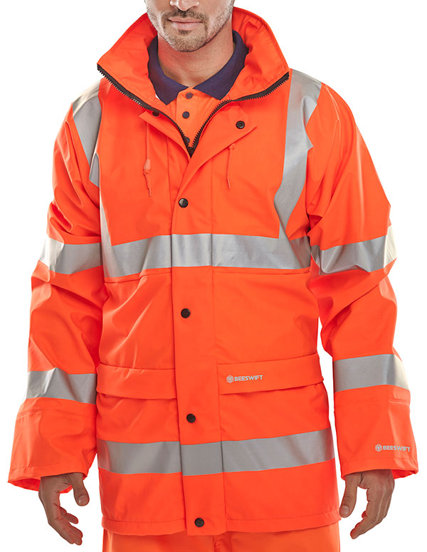 Stylish BSEEN Hi-Vis PU Jacket in Orange, Size XL - Enhanced Visibility & Comfort