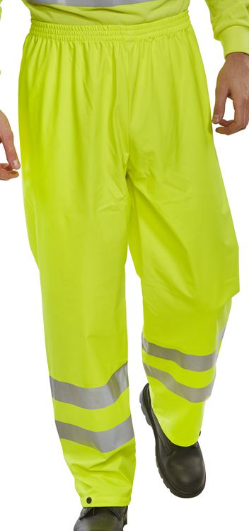 Waterproof BSEEN PU Overtrousers Safety Yellow XL - High Visibility Reflective Pants